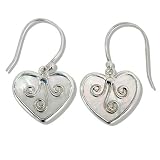 Sterling Silver Mother-of-Pearl Scroll Design Heart Earrings by Sajen