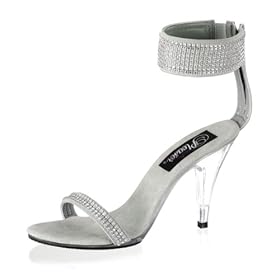 4 Inch Sexy High Heel Evening Shoe Stiletto Heel Ankle Band With Rhinestone Accents Beige CLEARANCE