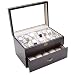 Vintage Dark Walnut Finish Wood Clear Glass Top Watch Display Storage Case Chest Holds 20+ Watches With Adjustable Soft Pillows and High Clearance for Larger Watches.
