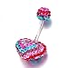 Pugster Belly Button Ring Colorful Swarovski Crystal Heart Pink Dangle Belly Ring