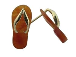 Red Jade Flip-Flop Simple-Strap Sandal Earrings, 14k Gold