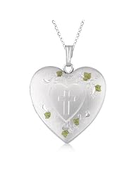 Hand Engraved Heart and Cross Flower Pendant Locket Sterling Silver
