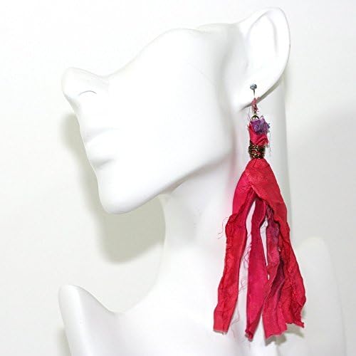 Fuschia Silk Long Tassel Earrings