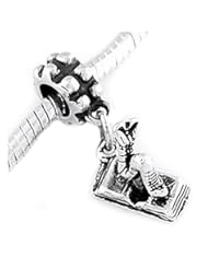 Sterling Silver Three Dimensional Book Worm Dangle Bead Charm