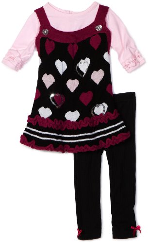 Little Lass Baby-girls Infant Heart Print 3 Piece Sweater Jumper Set, Black, 12 Months
