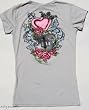 Ankh Royalty Grey Crystalled Roses Fleur-de-Lis Heart Crown Short Sleeve Tee Shirt