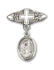 Sterling Silver Baby Badge with St. Elizabeth of the Visitation Charm and Badge Pin with Cross