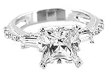 Silver 2 Cttw Princess Square Cut with Tappered Baguette Ring