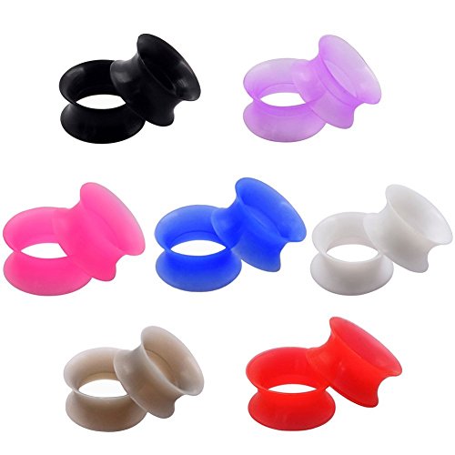 Longbeauty 7 Pair Thin Silicone Flexible Flesh Tunnel Expander Eer Plug Gauge Earlets 7 Colors 16MM