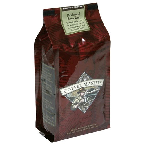 Coffee Masters Flavored Coffee, Butter Pecan Decaffeinated, Ground, 12-Ounce Bags (Pack of 4)