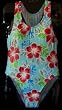 Girls 1 PC T-Back Aqua/Red Flowers