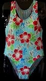 Girls 1 PC T-Back Aqua/Red Flowers