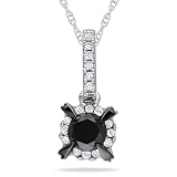 10K White Gold, Black Rhodium Plated, Black and White Diamond Pendant with Chain, (.5 cttw, GH Color, I2-I3 Clarity), 17