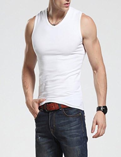 Givemefive Men's Solid color V-neck Elastic Undershirt Sleeveless Tank Tops 2XL White