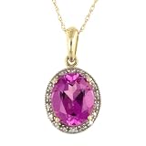 10k Yellow Gold Lab Created Pink Sapphire and Diamond Accent Pendant, 18