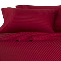 Egyptian Bedding 300-Thread-Count Egyptian Cotton 300TC Sheet Set, Queen, Red Damask Stripe 300 TC