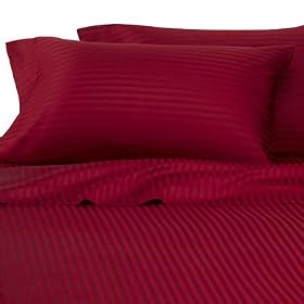 Egyptian Bedding 1000-Thread-Count Egyptian Cotton 1000TC Duvet Set and 2 Shams, California King, Red Damask Stripe 1000 TC