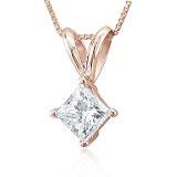 GIA Certified 14k Rose Gold Princess Cut Solitaire Diamond Pendant Necklace (F, SI1, 1.00 carat)