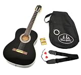 Produkt-Bild: 4/4 Akustik Klassik Konzert Gitarre in schwarz mit Rosenholz-Griffbrett und Zubeh&ouml;r-Set: gepolsterte Tasche, Gurt, Saiten und Stimmpfeife
