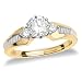 14k Yellow Gold Round Diamond 3-Stone Engagement Ring w/ Channel-Set Baguettes (1/2 ct center, .83 cttw, G-H Color, SI2-I1 Clarity)