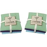 Now Designs Floursack Towels Verde Green/Aubergine/Atlantis, Set of 6