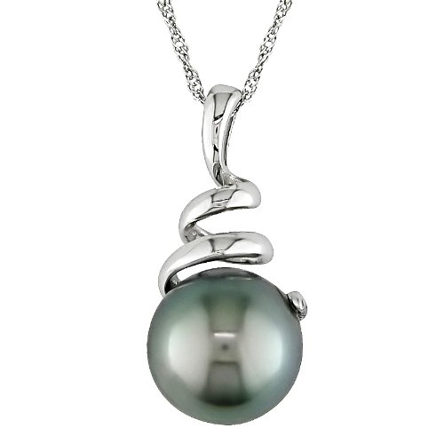 14K White Gold 8-9mm Tahitian Pearl Spiral Necklace