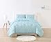 Laura Hart Kids Printed Gingham Pinch Pleat Kids Comforter Set, Twin X-Large, White/Aqua