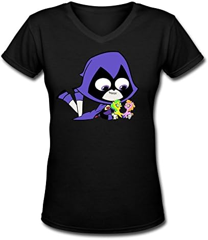 BOAO Women's Teen Titans Go And Raven V-Neck T-shirt Black XL