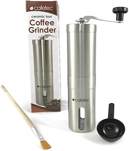 Cafetec Ceramic Burr Manual Coffee Grinder, Stainless Steel, with Extras!