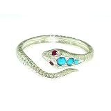 Image of 9ct White Gold Ladies Turquoise & Ruby Snake Ring - Free Delivery - Finger Sizes L to Z Available