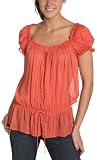 Rampage Juniors' Drop Waist Peasant Top With Gold Buttons,Coral,Large