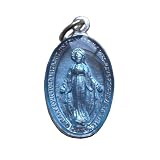 Miraculous Medal -1" Blue Enamel Medal 20" Steel Chain