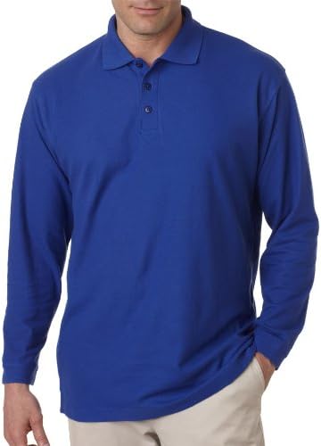 UltraClub Adult Long-Sleeve Whisper Pique Polo