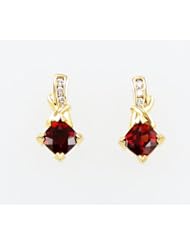 14K Gold Garnet and Diamond Prong  Set Post Earrings