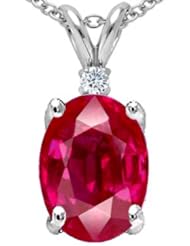 Tommaso Design (tm) Oval 9x7mm Created Ruby and Genuine Diamond Pendant