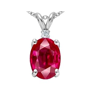 2.28 cttw 14k White Gold AAA Lab Created Ruby and Genuine Diamond Pendant in... by