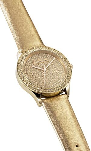 Women Dress Watch Rhinestone Inlaid Dial and Case Fashion Luxury Quartz watch leather Watch Band Gold