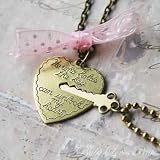 Key to My Heart - Heart and Key Couples Necklace - BONUS PACK with Baby Loves Pink Pin Button and Gift Wrap