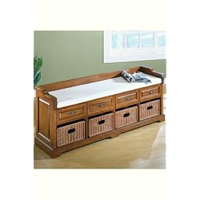 Dartmouth Storage Bench With Four Baskets Ivory Fabric, IVORY 60W, GOLDEN CHERRY by Home Decorators Collection