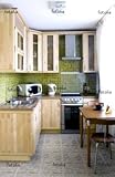 Wallmonkeys Peel and Stick Wall Graphic - Kitchen - Natural Wood Cabinets w ....