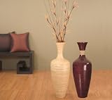 28 Inch Slender Bamboo Floor Vase & Tri-color Leaves - Brown Vase