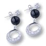 925 Sterling Silver Crystal Hoop And Black Gemstone Dangle Earrings