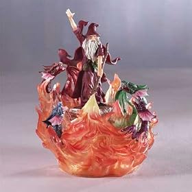 Medieval Myth Light With Wizard Battling Four Dragons
