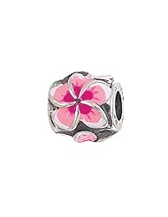 Zable (tm) Sterling Silver Plumeria Enamel Bead / Charm