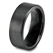 Black Plated Polished Tungsten Carbide Ring with Brushed Intricate Laser Design (8.0mm) - Sizes 7 - 13