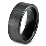 Black Plated Polished Tungsten Carbide Ring With Brushed Intricate Las...