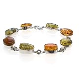 Certified Genuine Multicolor Amber and Sterling Silver Large Stone Bracelet