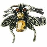 Sterling Silver Genuine Marcasite Orange Red and Light Yellow CZ Fly Pin