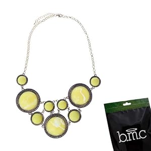 BMC Womens Striking Round Stone Collar Fashion Statement Bubble Bib Party Necklace Jewelry Lot - COLOR: NEON YELLOW, Empress Collection