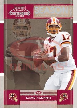2008 Playoff Contenders Season Tickets Football Card # 98 Jason Campbell - Washington Redskins - NFL Trading Card in Protective Display Case!